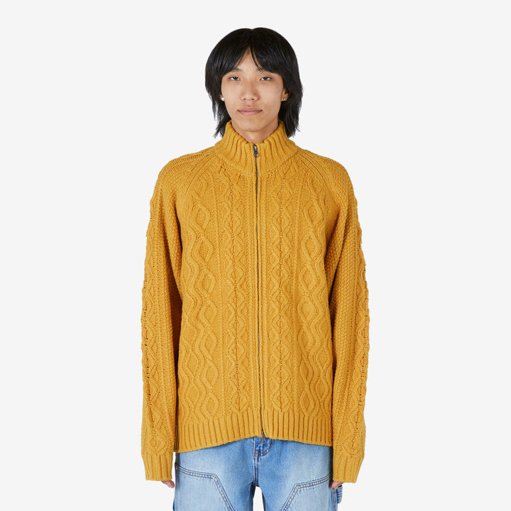 Santiago Fisherman Cardigan Mustard Front
