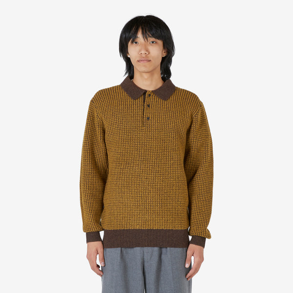 Crochet-Like Knit Polo Brown | Mustard
