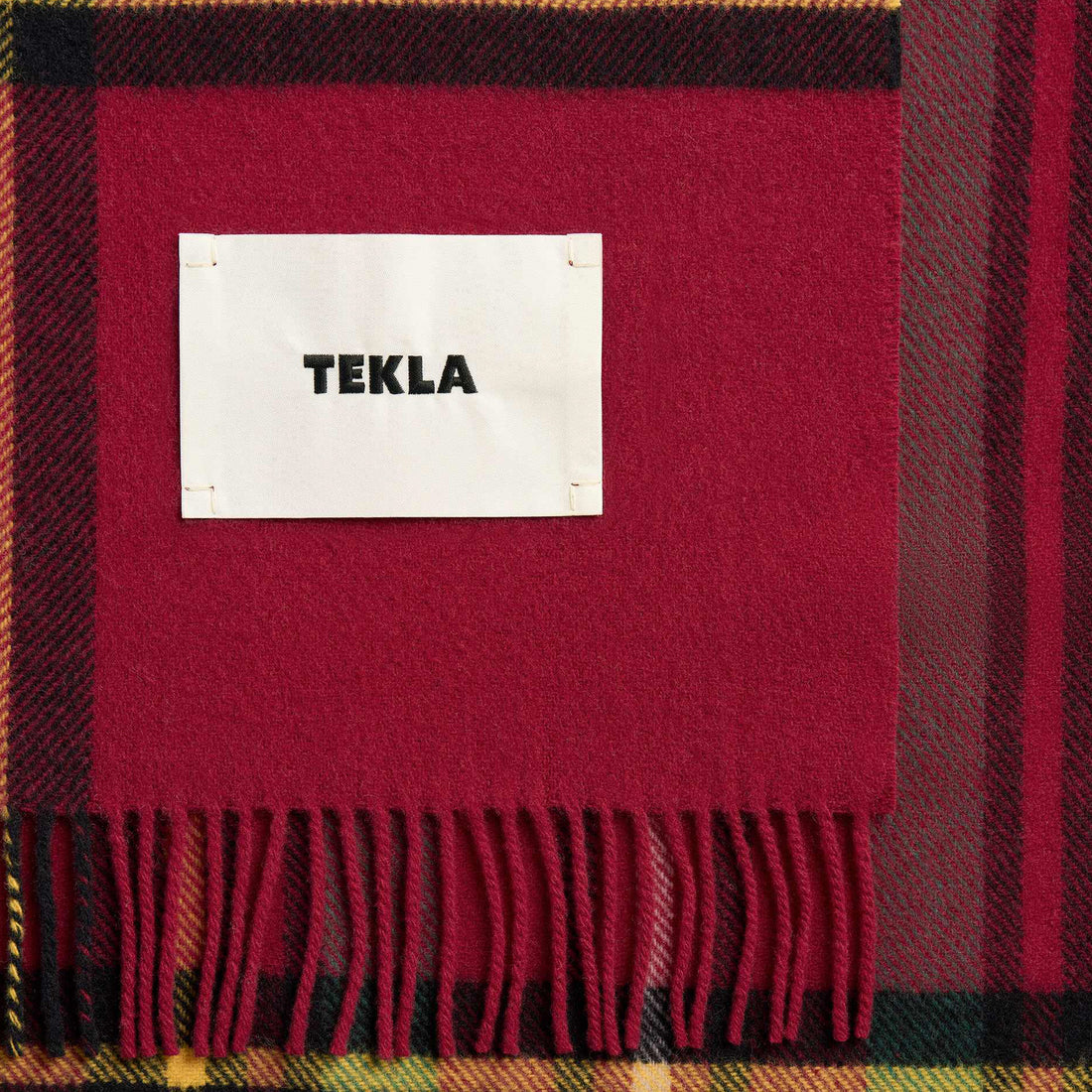 Fringed Lambswool Blanket Red Plaid Lifestyle
