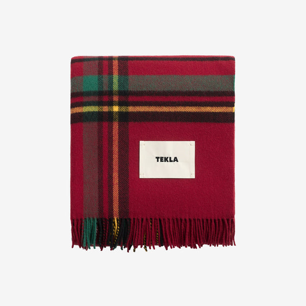 Fringed Lambswool Blanket Red Plaid Lifestyle