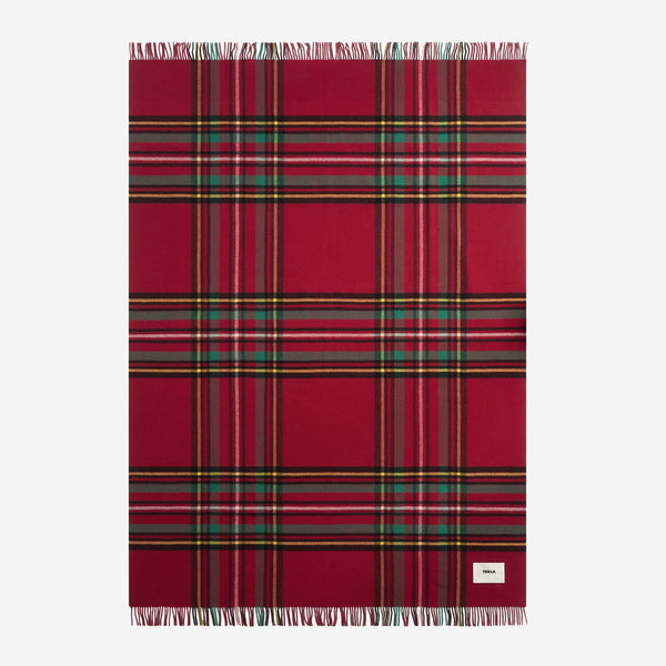 Fringed Lambswool Blanket Red Plaid Lifestyle