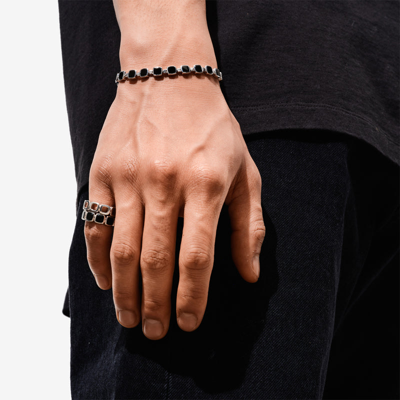 Cushion Band Black Onyx (M) Silver Jewellery