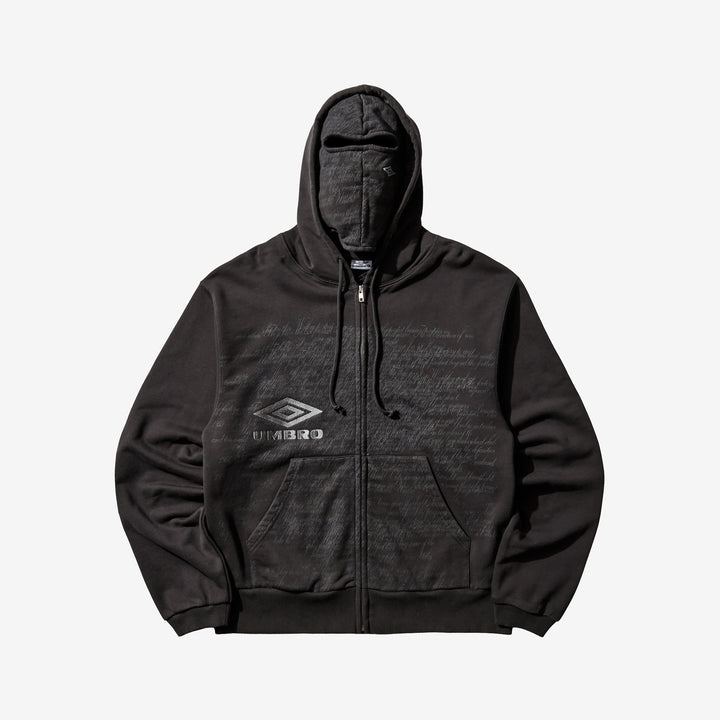 Compact Masked Zip Hoodie Washed Black Front