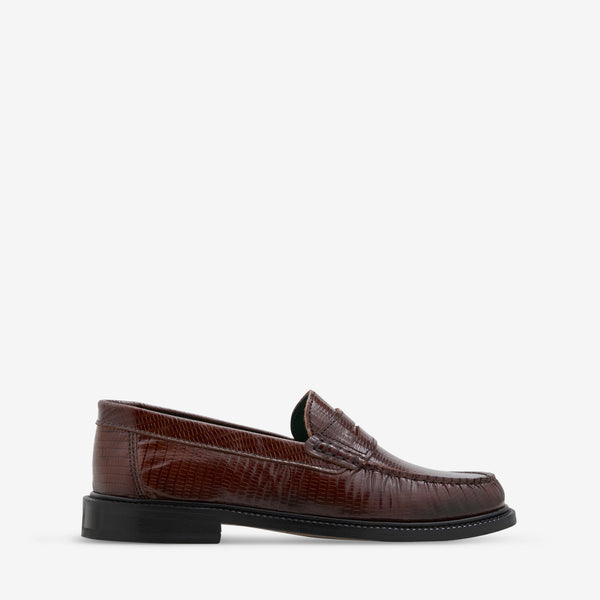 Yardee Moccasin Loafer Brown Lizard Pattern Footwear