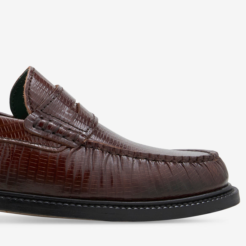 Yardee Moccasin Loafer Brown Lizard Pattern Footwear