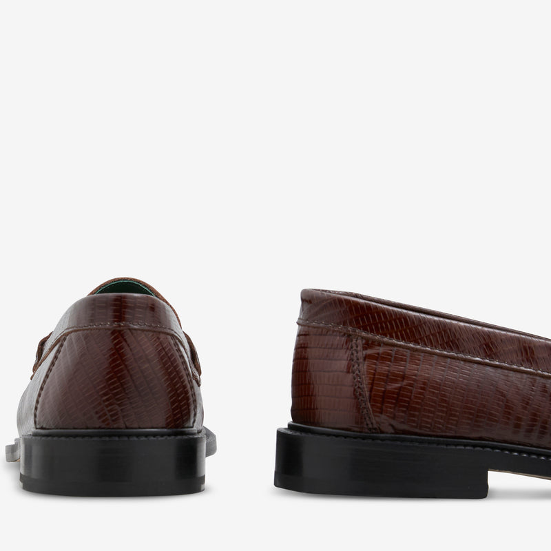 Yardee Moccasin Loafer Brown Lizard Pattern Footwear