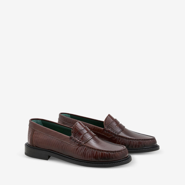 Yardee Moccasin Loafer Brown Lizard Pattern Front
