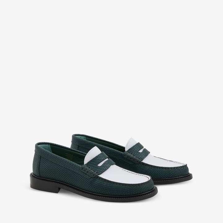 Yardee Moccasin Loafer Green Embossed Front