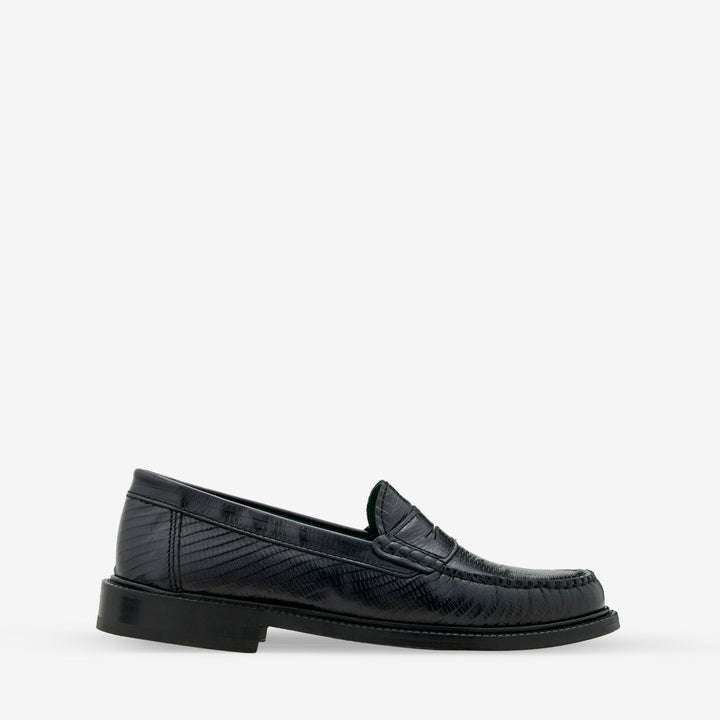 Yardee Moccasin Loafer Black Lizard Pattern