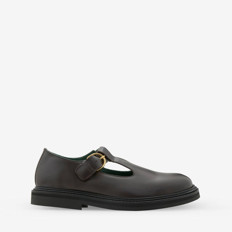 Women's Vinnee T-Strap Derby Dark Brown Leather Footwear