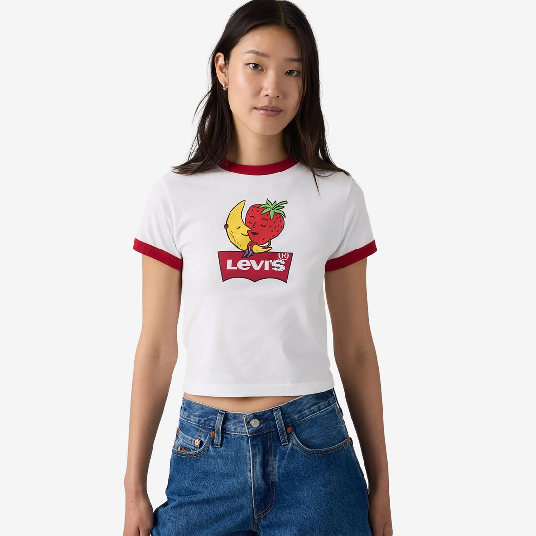 Sky High Farm x Women's Baby Ringer T-Shirt White | Red Tees