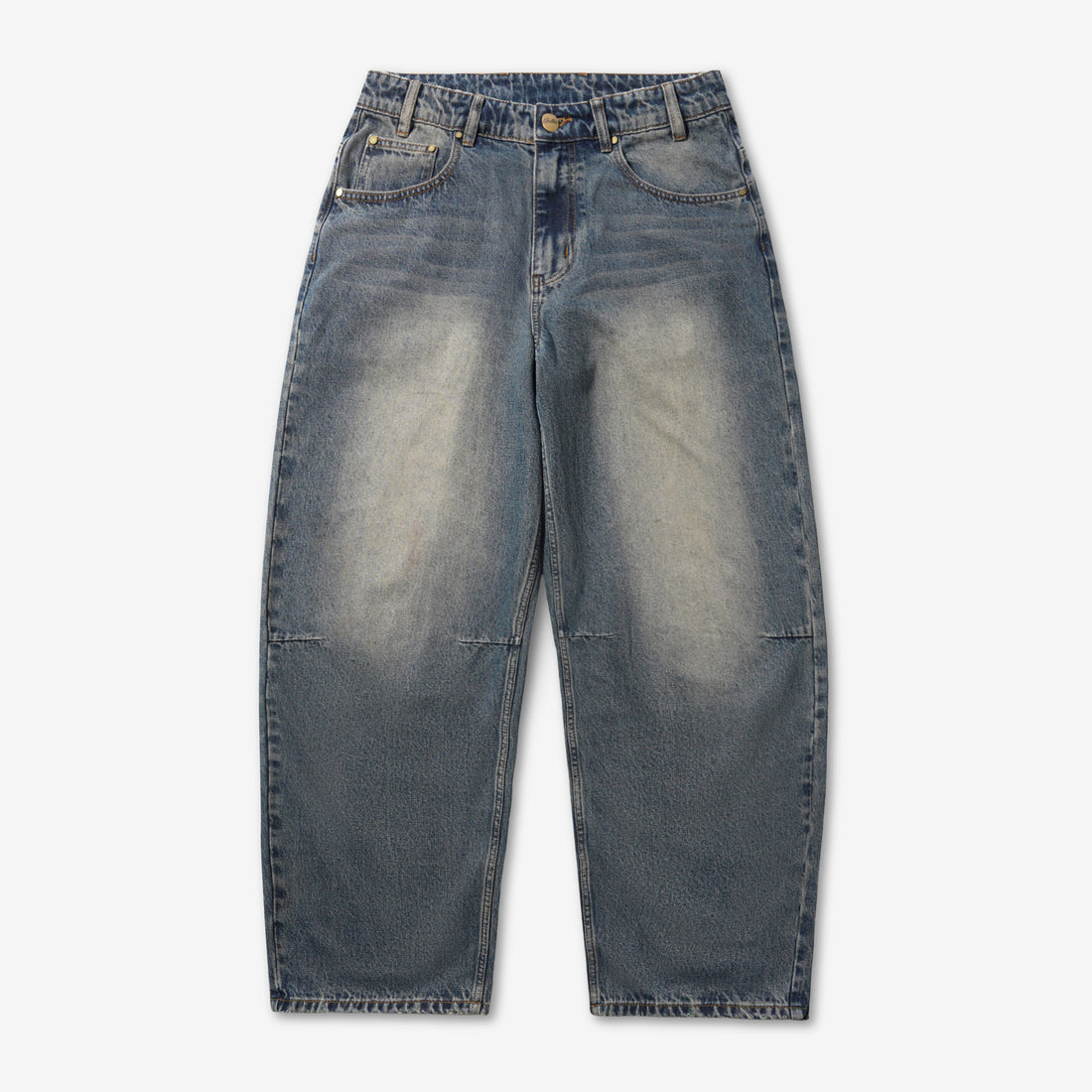 Wide Cut Denim Jeans Dirty Wash Indigo Pants
