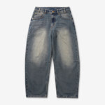 Wide Cut Denim Jeans Dirty Wash Indigo