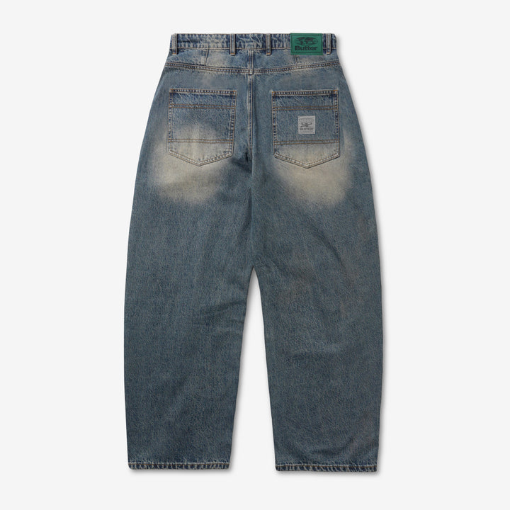 Wide Cut Denim Jeans Dirty Wash Indigo