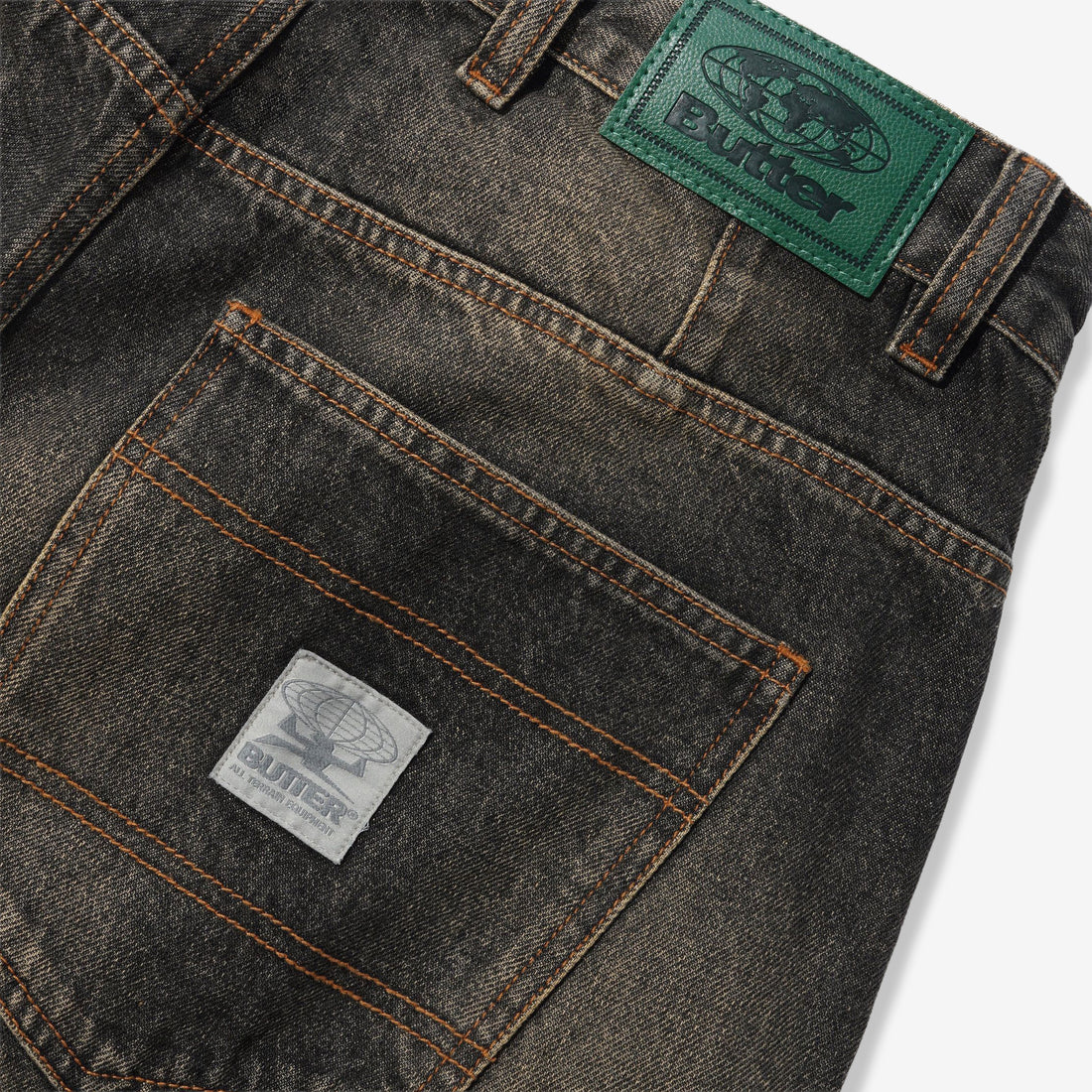 Wide Cut Denim Jeans Faded Brown Wash Pants