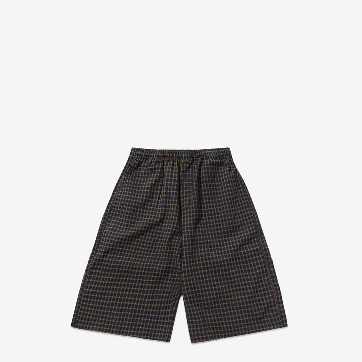 Loose Shorts Brown Seersucker Plaid Front