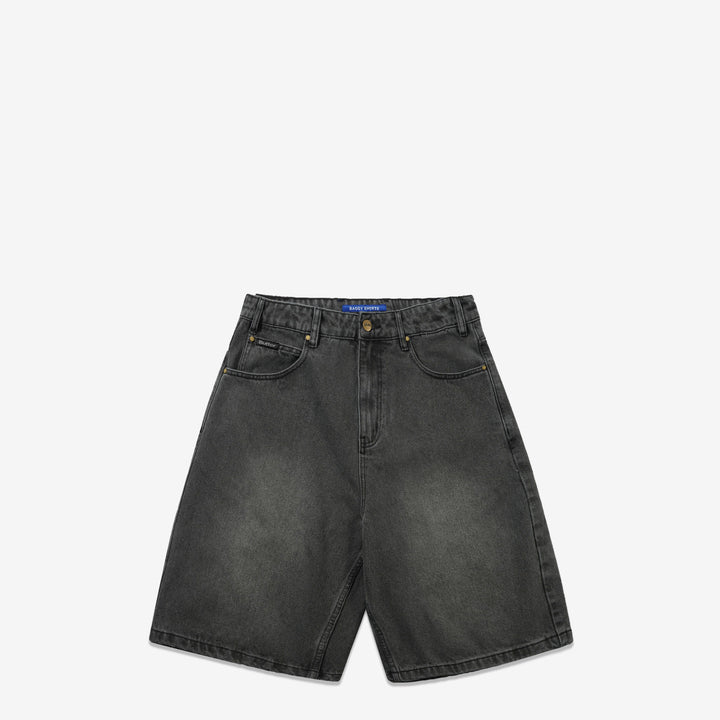 Baggy Denim Shorts Faded Black Front