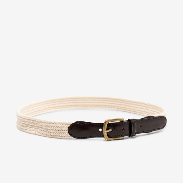 Leather Tab Cotton Belt White