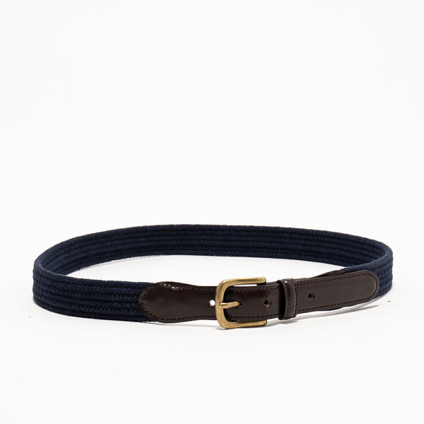 Leather Tab Cotton Belt Navy