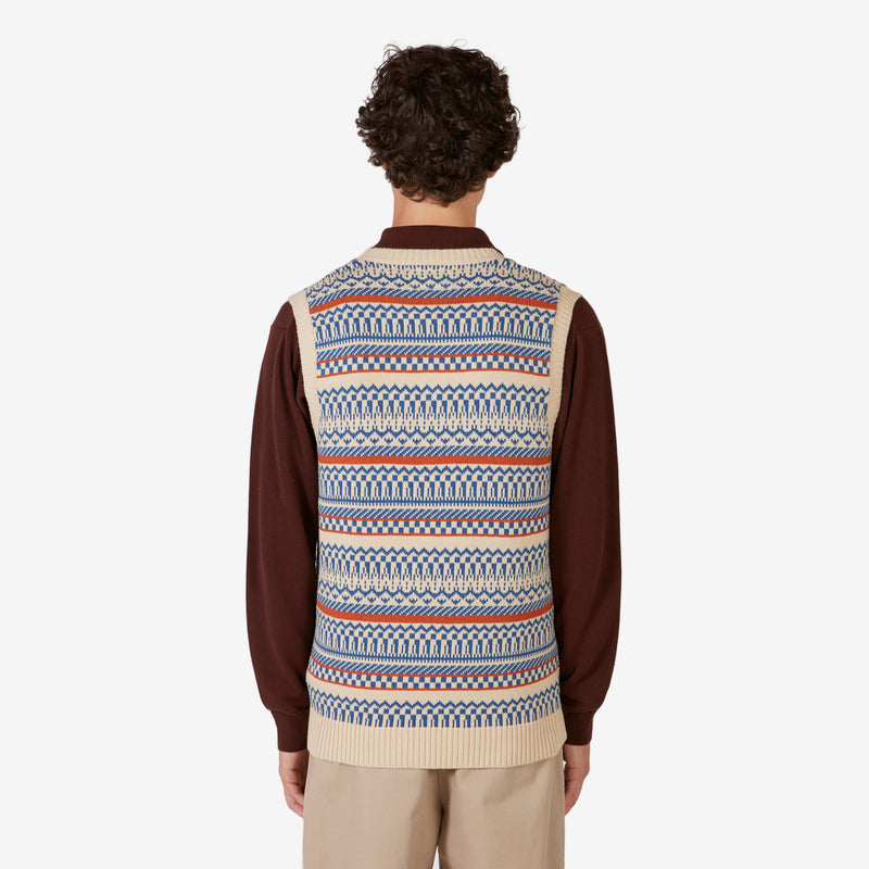 Indigo Knit Vest Fair Isle Pattern Natural