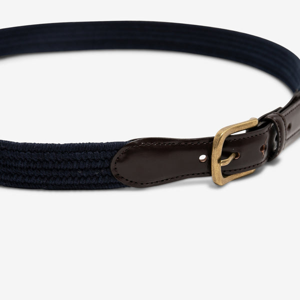 Leather Tab Cotton Belt Navy