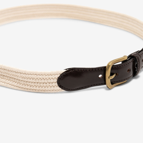 Leather Tab Cotton Belt White