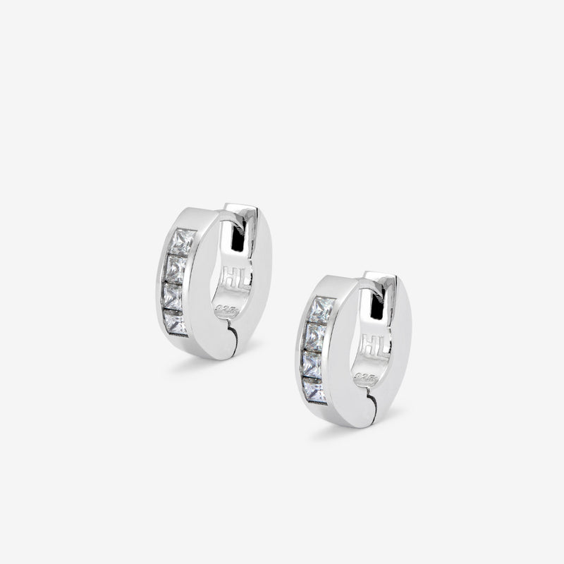 Princess Cut Hoop Earrings White