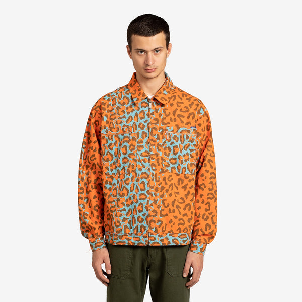 Cargo Collared Military Jacket Printed Leopard