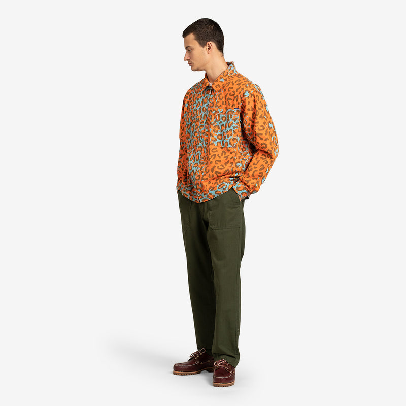 Cargo Collared Military Jacket Printed Leopard