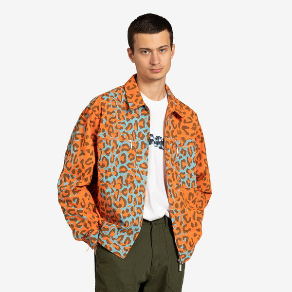 Cargo Collared Military Jacket Printed Leopard