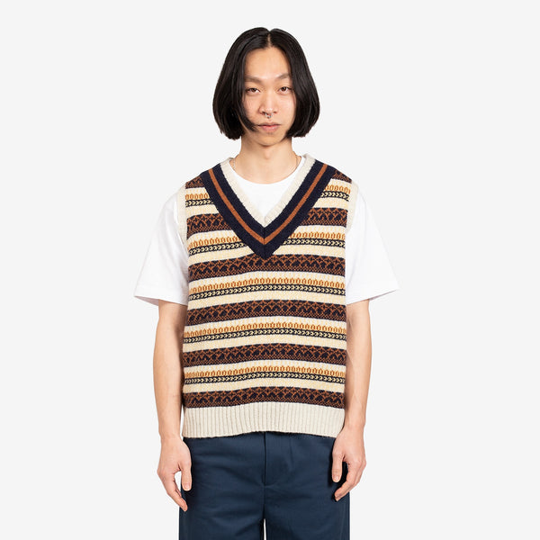 Gim Fair Isle Cricket Knit Vest Cream