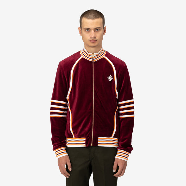 Racing Velour Tracksuit Top Burgundy