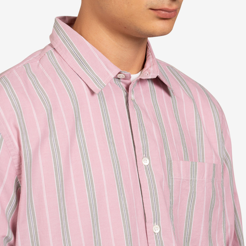 Timothy Poplin Stripe Shirt Dusty Pink