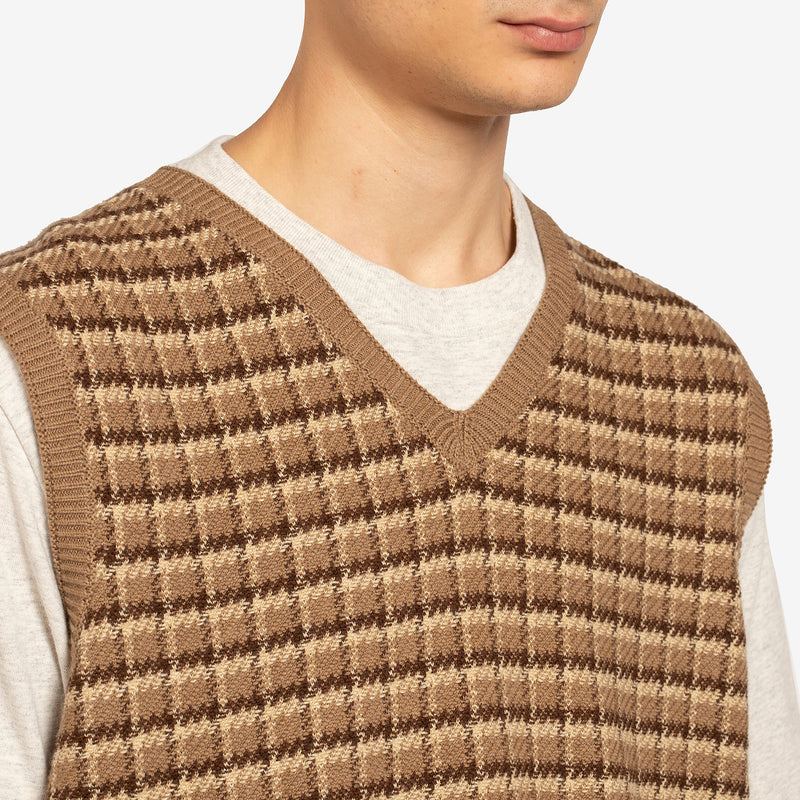 Checked Cotton-Cashmere Sweater Vest Camel | Multi