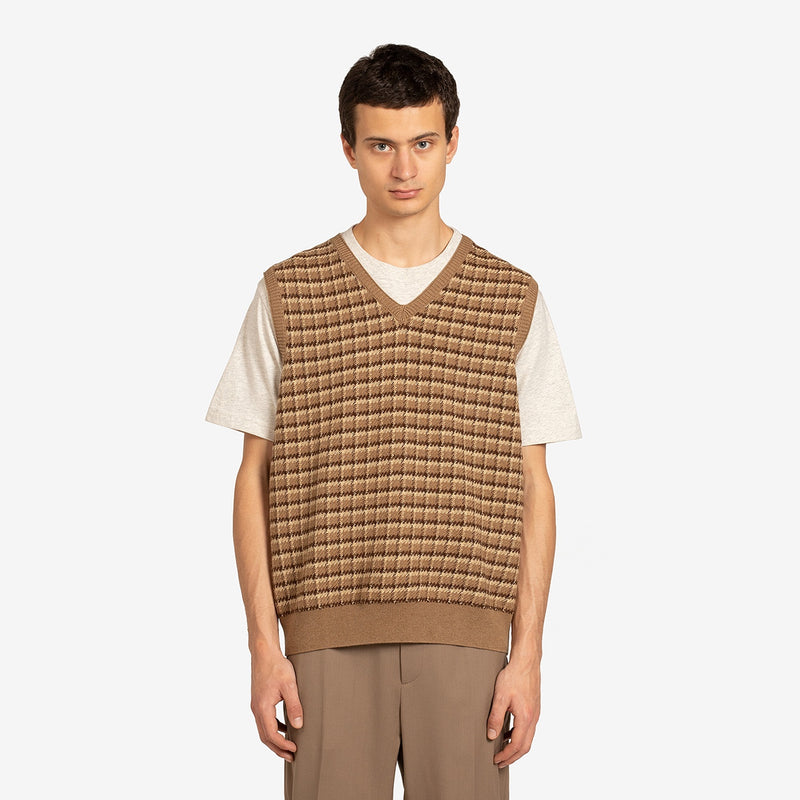 Checked Cotton-Cashmere Sweater Vest Camel | Multi