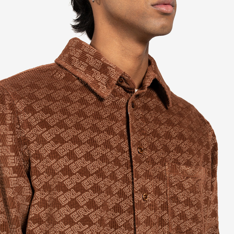 Unisex Corduroy Embossed Shirt Woven Brown