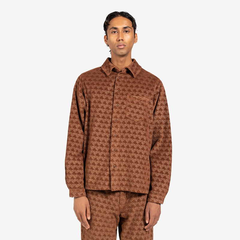 Unisex Corduroy Embossed Shirt Woven Brown