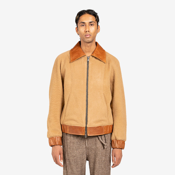 Wool Leather Jacket Beige