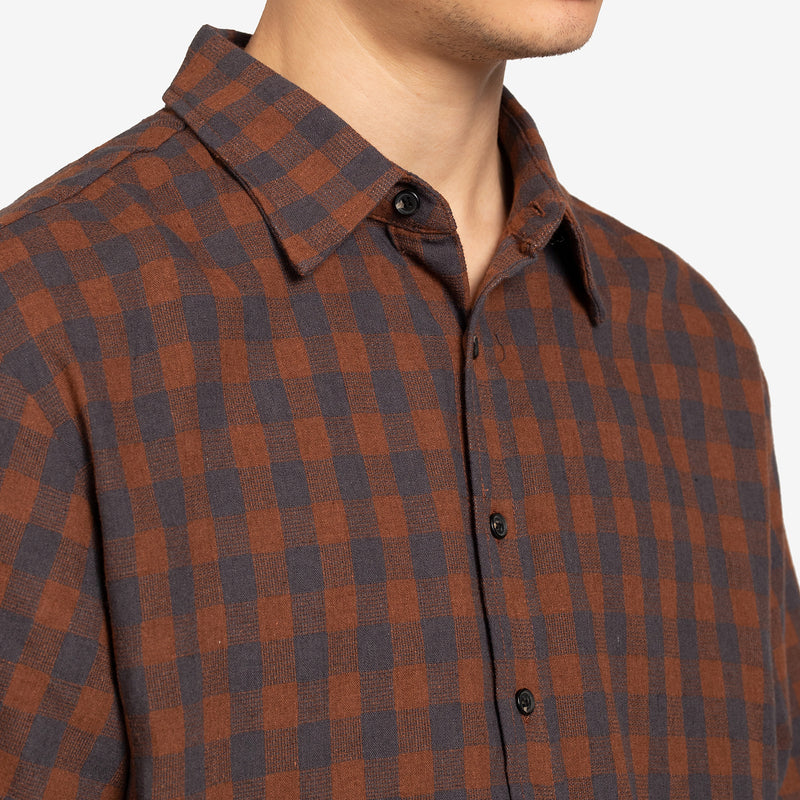 SS Beach Shirt Brown | Grey Check