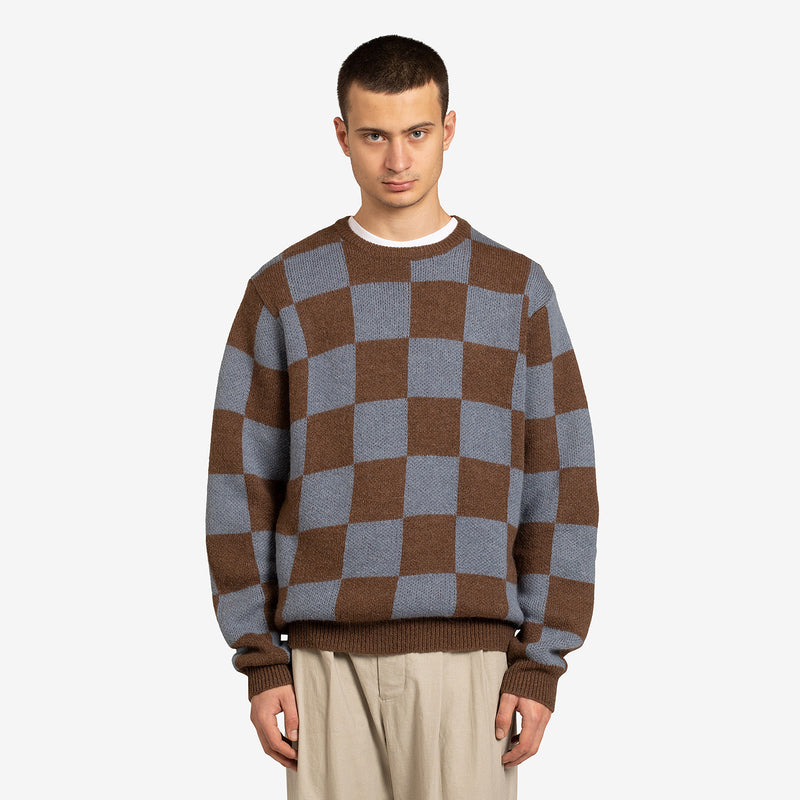 Check Knit Crew Blue | Brown