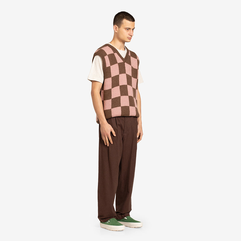 Check Vest Pink Brown