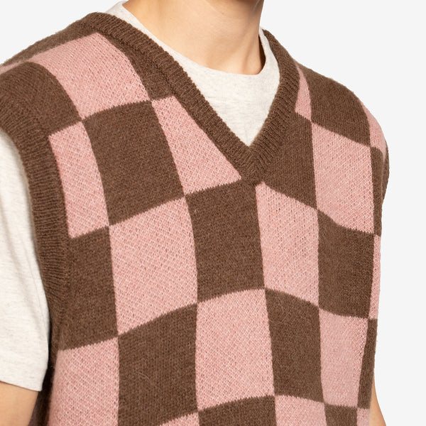 Check Vest Pink Brown