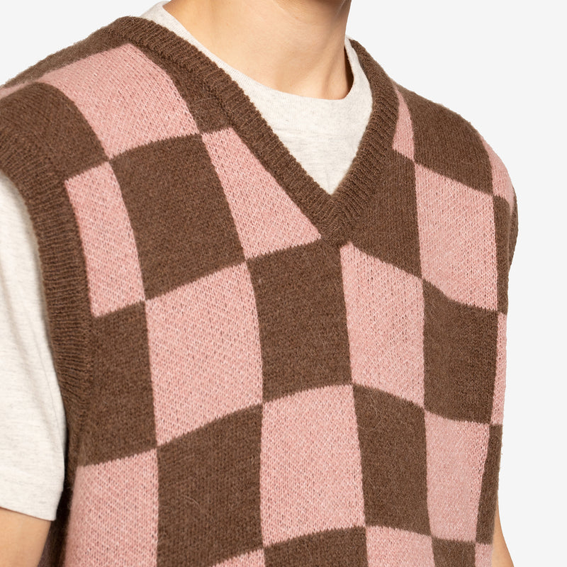 Check Vest Pink Brown