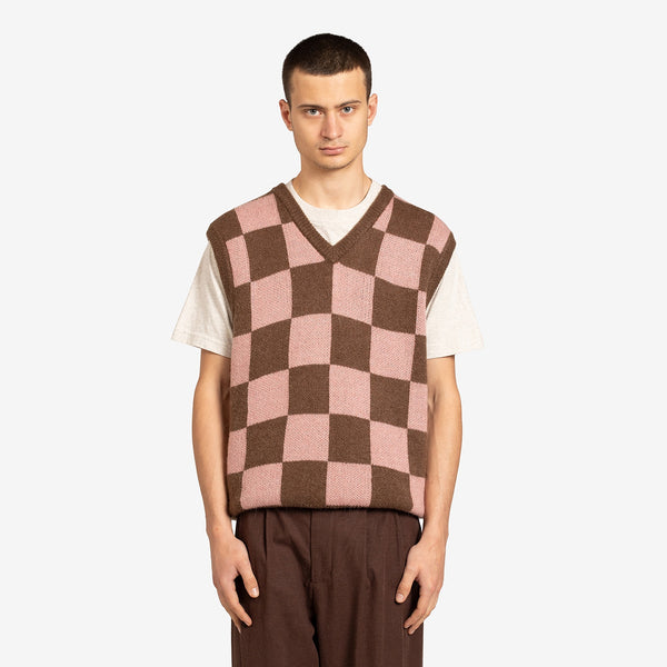 Check Vest Pink Brown