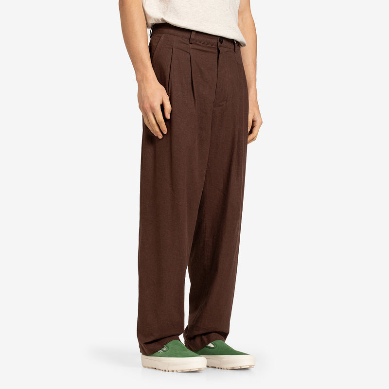 Linen Two Tuck Slacks Brown