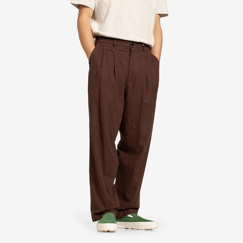 Linen Two Tuck Slacks Brown