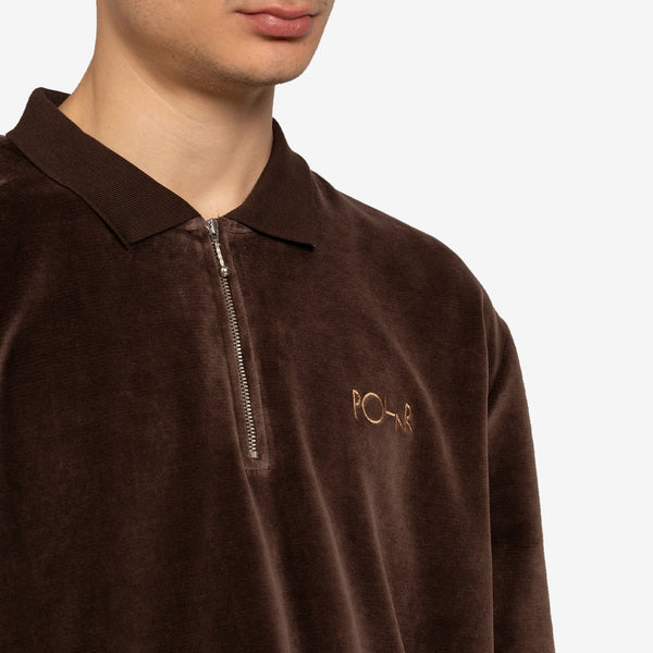Velour Zip Polo Longsleeve Brown