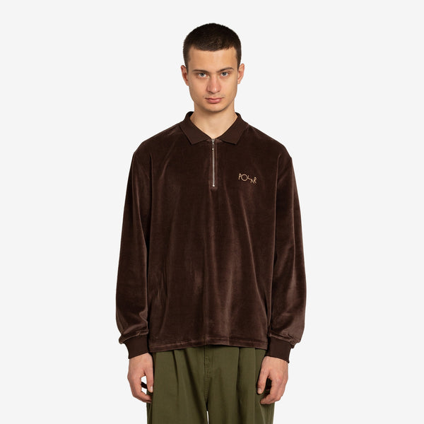 Velour Zip Polo Longsleeve Brown