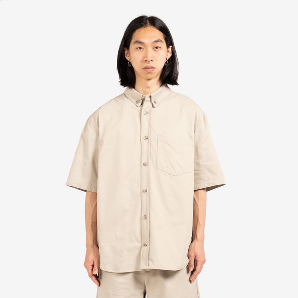 Relaxed Button Down Short Sleeve Shirt Light Grey