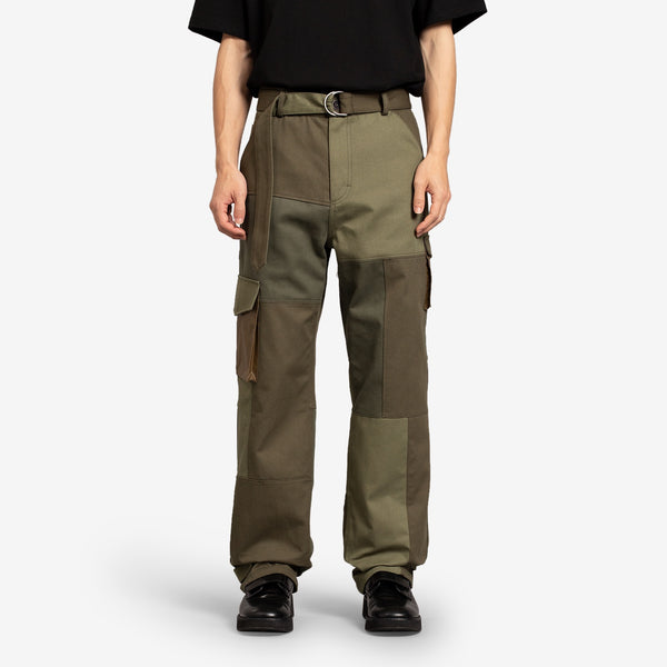 Fabric Contrast Cargo Pants Khaki